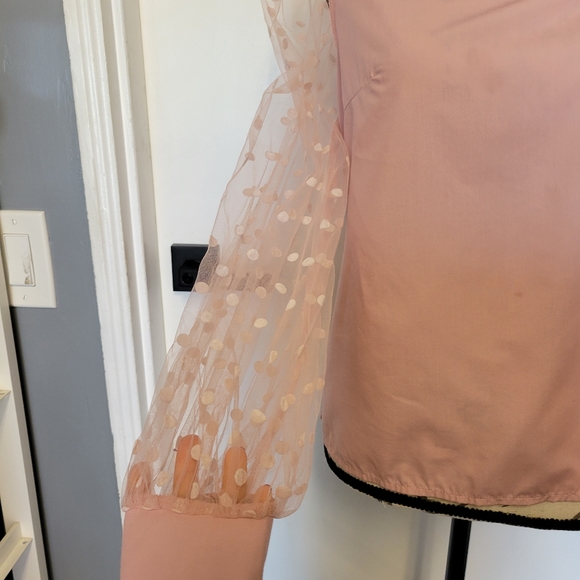 Pink Polka Dot Tulle Baloon Sleeve Fairy Blouse Size S - Picture 6 of 10